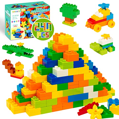 Große Bausteine für Kleinkinder, 240 Stück, Duplo kompatible ABS-Steine, 8 Formen & 9 Farben, sicher für 2-6 Jahre alte Kinder, kompatibel mit Duplo Bausteinen - Entwickeln Sie Kreativität, Motorik von WYSWYG