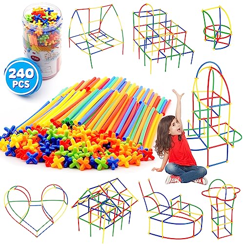 WYSWYG 240 Stück Baustrohhalme und Verbindungsstücke, Fort Building Spielzeug für Kinder, STEM kreative Bauspiele für Jungen und Mädchen im Alter von 4 5 6 7 9 Jahren von WYSWYG