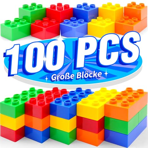 WYSWYG Große Bausteine Set -100 Steine in 5 Farben, Kompatibel - Ideal für Kinder ab 1 2 3 4 5 Jahre, Standard-Code, Mehrfarbig von WYSWYG
