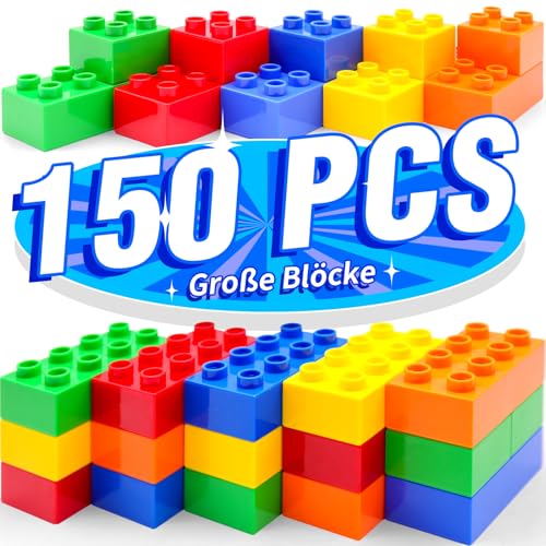 WYSWYG Große Bausteine Set -150 Steine in 5 Farben, Kompatibel - Ideal für Kinder ab 1 2 3 4 5 Jahre, Standard-Code, Mehrfarbig von WYSWYG