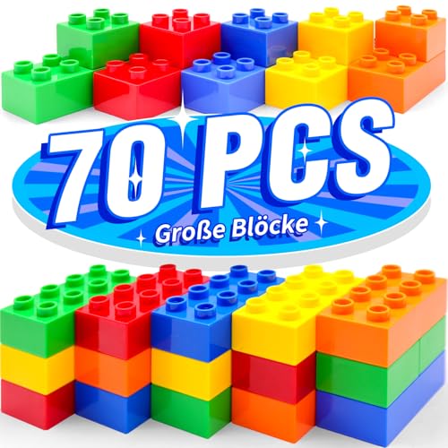 WYSWYG Große Bausteine Set - 70 Steine in 5 Farben, Kompatibel - Ideal für Kinder ab 1 2 3 4 5 Jahre, Standard-Code, Mehrfarbig von WYSWYG