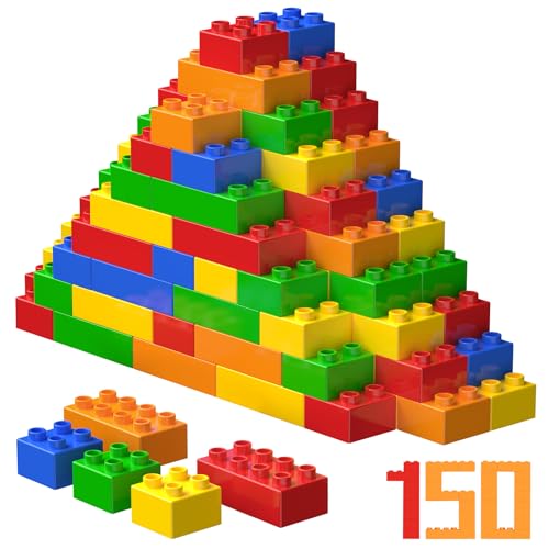 WYSWYG Große Bausteine-Set, 150 Teile Steine in 5 Farben, Kompatibel zu Allen Anderen Herstellern - Ideal für Kinder ab 2 3 4 Jahre von WYSWYG