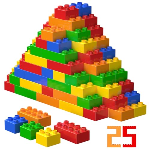 WYSWYG Großes Bauklotz-Set,25 Klötze,kompatibel,geeignet für Kinder im Alter von 3,4,5,6 Jahren, EIN großartiges Baustein-Geschenk für Jungen und Mädchen. von WYSWYG