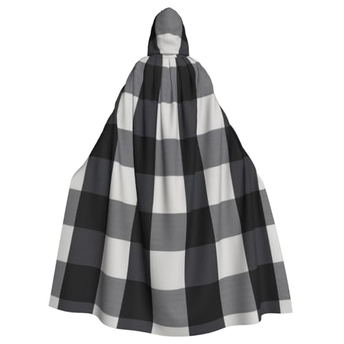 Lustiger schwarz-weißer karierter Kapuzenumhang für Erwachsene – Unisex, Halloween, Weihnachten, Cosplay-Umhang von WYYDPPLK