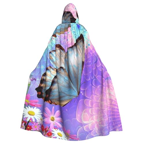 WYYDPPLK Kapuzenumhang mit lustigem Blumenmotiv und buntem Schmetterlings-Aufdruck, für Erwachsene, Unisex, Halloween, Weihnachten, Cosplay von WYYDPPLK