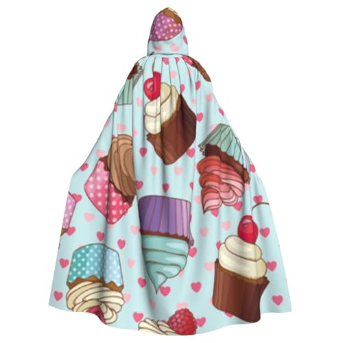 WYYDPPLK Kapuzenumhang mit lustigem Cupcake-Muster für Erwachsene – Unisex, Halloween, Weihnachten, Cosplay-Umhang von WYYDPPLK