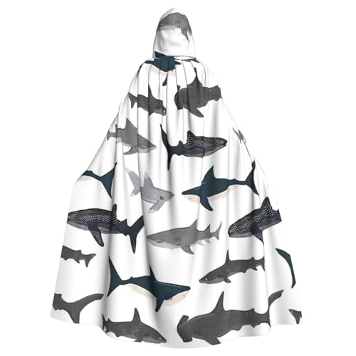 WYYDPPLK Kapuzenumhang mit lustigem Fisch- und Hai-Aufdruck für Erwachsene, Unisex, Halloween, Weihnachten, Cosplay von WYYDPPLK