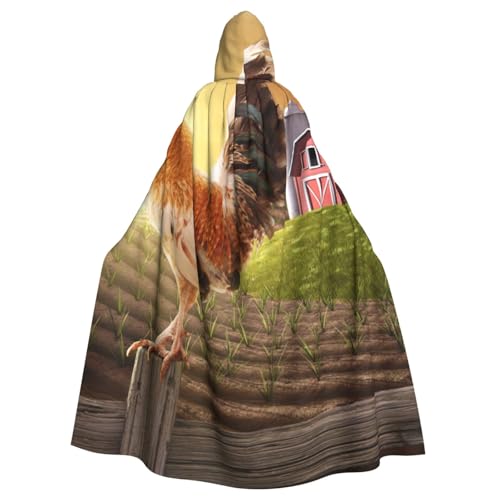 WYYDPPLK Kapuzenumhang mit lustigem Hahn auf Holz im Bauernland-Druck, für Erwachsene, Unisex, Halloween, Weihnachten, Cosplay von WYYDPPLK