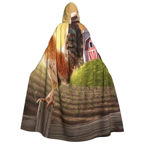 WYYDPPLK Kapuzenumhang mit lustigem Hahn auf Holz im Bauernland-Druck, für Erwachsene, Unisex, Halloween, Weihnachten und Ostern, Cosplay-Umhang von WYYDPPLK