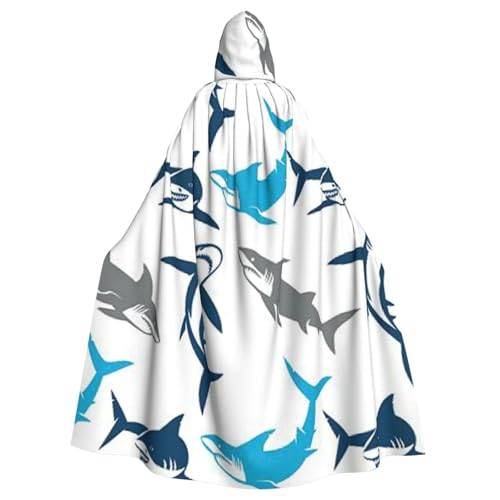 WYYDPPLK Kapuzenumhang mit lustigem Hai-Aufdruck, für Erwachsene, Unisex, Halloween, Weihnachten, Cosplay von WYYDPPLK
