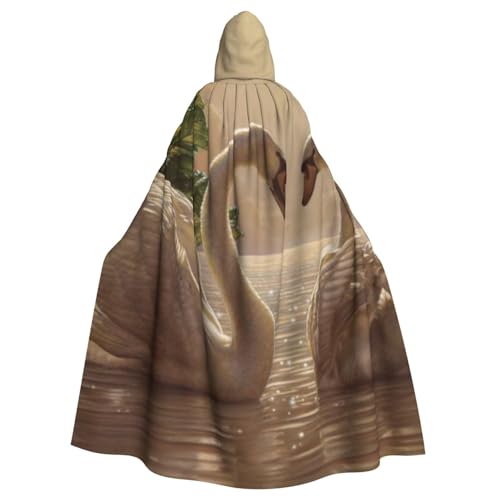 WYYDPPLK Kapuzenumhang mit lustigem Schwanen-Motiv und grünen Blättern, für Erwachsene, Unisex, Halloween, Weihnachten, Cosplay von WYYDPPLK