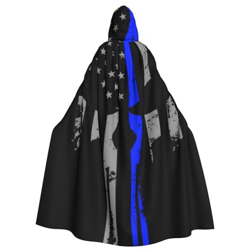 WYYDPPLK Kapuzenumhang mit lustigem blauen Streifen und Sternen und Totenkopf-Druck, für Erwachsene, Unisex, Halloween, Weihnachten, Cosplay von WYYDPPLK