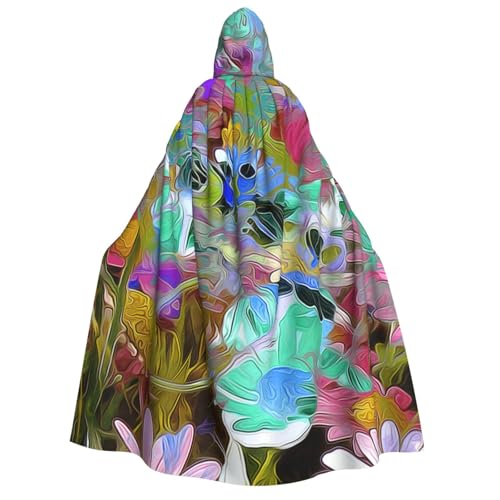 WYYDPPLK Kapuzenumhang mit lustigem farbigem Blumendruck für Erwachsene, Unisex, Halloween, Weihnachten und Ostern, Cosplay-Umhang von WYYDPPLK