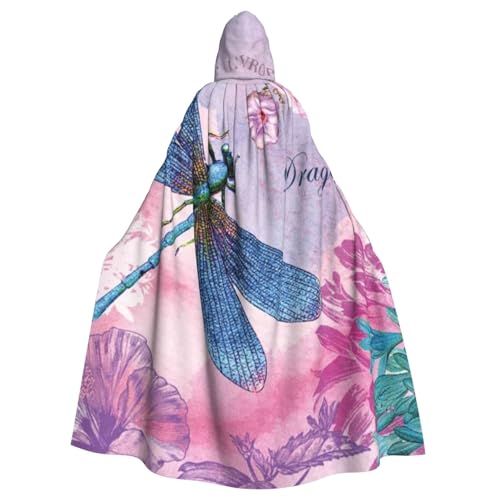 WYYDPPLK Kapuzenumhang mit lustigem rosa Blumen- und Libellen-Druck, für Erwachsene, Unisex, Halloween, Weihnachten, Cosplay von WYYDPPLK