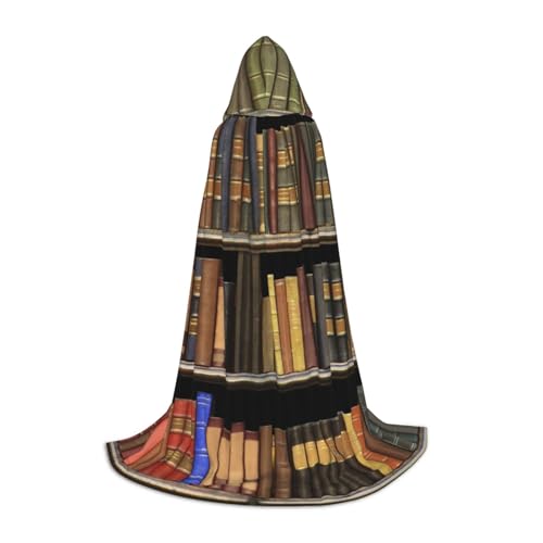 WYYDPPLK Langer Kapuzenumhang für Teenager, Bibliothek, Bücherregal, Druck, Cosplay, Rollenparty, Halloween-Kostüme von WYYDPPLK