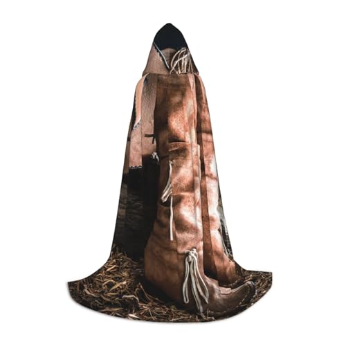WYYDPPLK Langer Kapuzenumhang für Teenager, Cowgirl-Stiefel, Hut im Bauernhof-Druck, Cosplay, Rollenparty, Halloween-Kostüme von WYYDPPLK