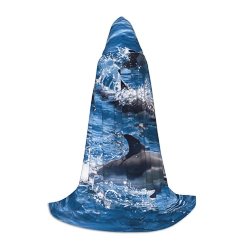 WYYDPPLK Langer Kapuzenumhang für Teenager, Delfine im Meer, Druck, Cosplay, Rollenparty, Halloween-Kostüme von WYYDPPLK