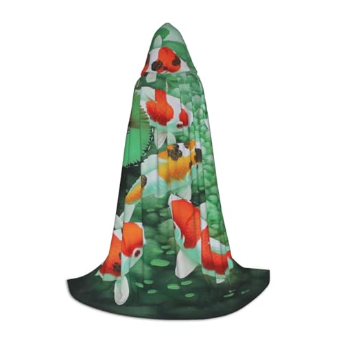 WYYDPPLK Langer Kapuzenumhang für Teenager, HD, japanischer roter Karpfenfisch, Druck, Cosplay, Rollenparty, Halloween-Kostüme von WYYDPPLK