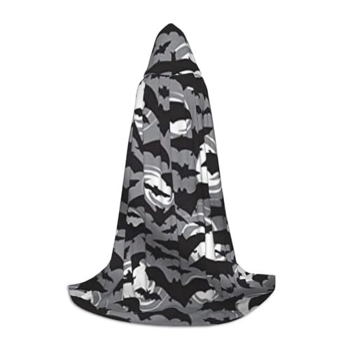 WYYDPPLK Langer Kapuzenumhang für Teenager, Halloween, Fledermäuse, grauer Druck, Cosplay, Rollenparty, Halloween-Kostüme von WYYDPPLK