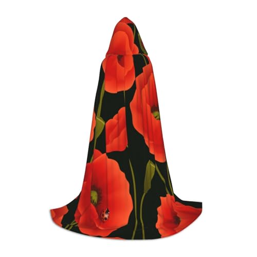 WYYDPPLK Langer Kapuzenumhang für Teenager, Mohnblumen-Druck, Cosplay, Rollenparty, Halloween-Kostüme von WYYDPPLK