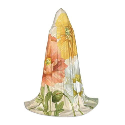 WYYDPPLK Langer Kapuzenumhang für Teenager, Pastell-Mohnblumen-Druck, Cosplay, Rollenparty, Halloween-Kostüme von WYYDPPLK