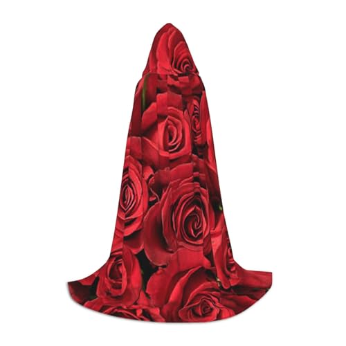 WYYDPPLK Langer Kapuzenumhang für Teenager, Roter Rosen-Druck, Cosplay, Rollenparty, Halloween-Kostüme von WYYDPPLK