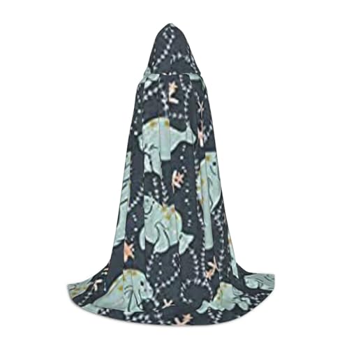 WYYDPPLK Langer Kapuzenumhang für Teenager, Seekuh, Tierdruck, Cosplay, Rollenparty, Halloween-Kostüme von WYYDPPLK