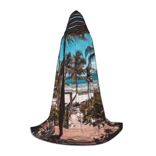 WYYDPPLK Langer Kapuzenumhang für Teenager, Strand, Palmen, Druck, Cosplay, Rollenparty, Halloween-Kostüme von WYYDPPLK