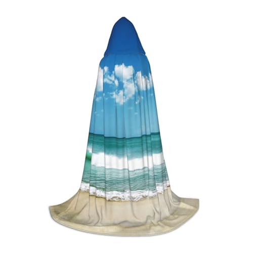 WYYDPPLK Langer Kapuzenumhang für Teenager, Strand, weiße Wolken, Druck, Cosplay, Rollenparty, Halloween-Kostüme von WYYDPPLK