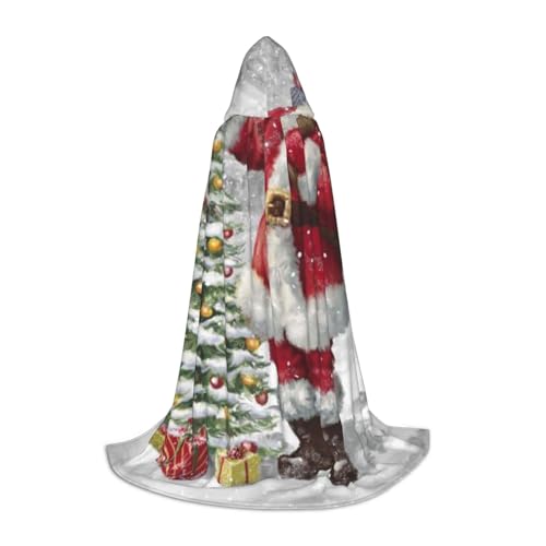 WYYDPPLK Langer Kapuzenumhang für Teenager, Weihnachtsmann, Schnee, Geheimnis, Druck, Cosplay, Rollenparty, Halloween-Kostüme von WYYDPPLK