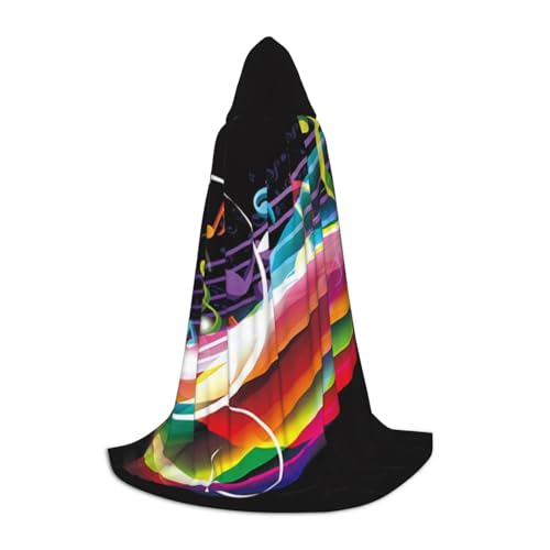 WYYDPPLK Langer Kapuzenumhang für Teenager, buntes Musik-Druck, Cosplay, Rollenparty, Halloween-Kostüme von WYYDPPLK