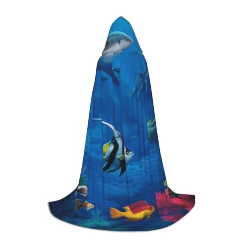 WYYDPPLK Langer Kapuzenumhang für Teenager, buntes Ozean-Themen-Druck, Cosplay, Rollenparty, Halloween-Kostüme von WYYDPPLK
