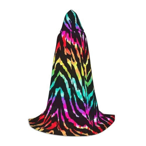 WYYDPPLK Langer Kapuzenumhang für Teenager, buntes Regenbogen-Zebramuster, Cosplay, Rollenparty, Halloween-Kostüme von WYYDPPLK