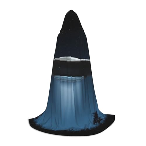 WYYDPPLK Langer Kapuzenumhang für Teenager, fliegende Untertasse bei Nacht, Druck, Cosplay, Rollenparty, Halloween-Kostüme von WYYDPPLK