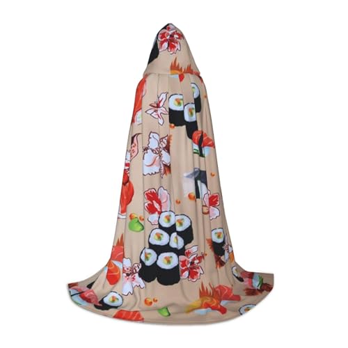 WYYDPPLK Langer Kapuzenumhang für Teenager, köstlicher Sushi-Druck, Cosplay, Rollenparty, Halloween-Kostüme von WYYDPPLK