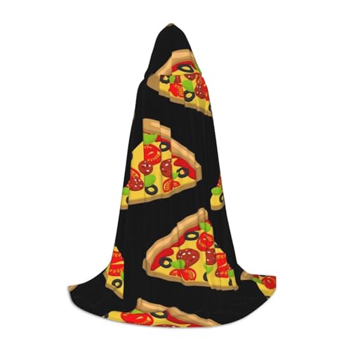 WYYDPPLK Langer Kapuzenumhang für Teenager, leckere Pizza-Druck, Cosplay, Rollenparty, Halloween-Kostüme von WYYDPPLK