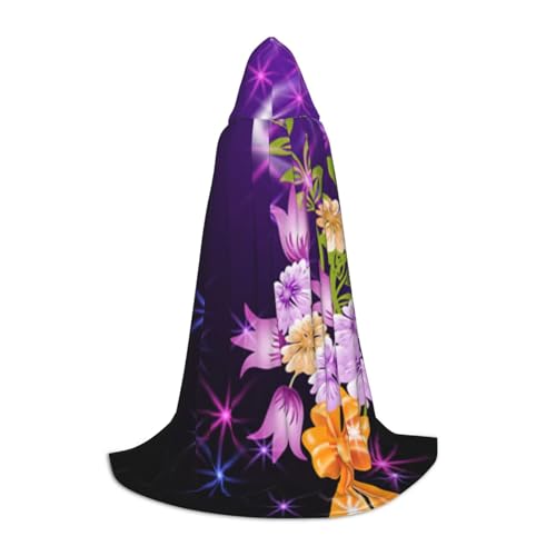 WYYDPPLK Langer Kapuzenumhang für Teenager, leicht, romantisch, Blumendruck, Cosplay, Rollenparty, Halloween-Kostüme von WYYDPPLK
