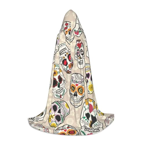 WYYDPPLK Langer Kapuzenumhang für Teenager, mexikanischer Totenkopf-Druck, Cosplay, Rollenparty, Halloween-Kostüme von WYYDPPLK
