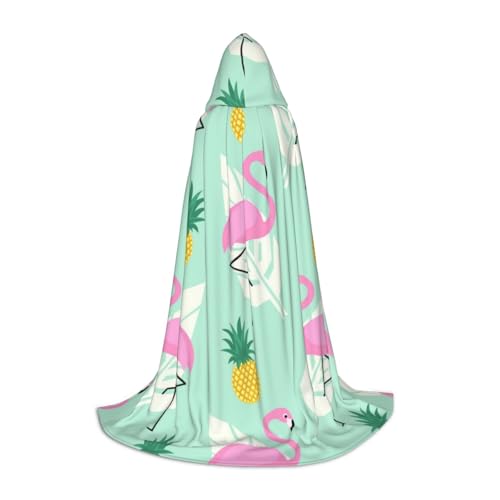 WYYDPPLK Langer Kapuzenumhang für Teenager, rosa Flamingo-Ananas-Druck, Cosplay, Rollenparty, Halloween-Kostüme von WYYDPPLK