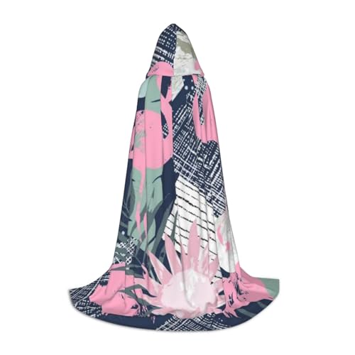 WYYDPPLK Langer Kapuzenumhang für Teenager, rosa Flamingo und Blätter, Druck, Cosplay, Rollenparty, Halloween-Kostüme von WYYDPPLK