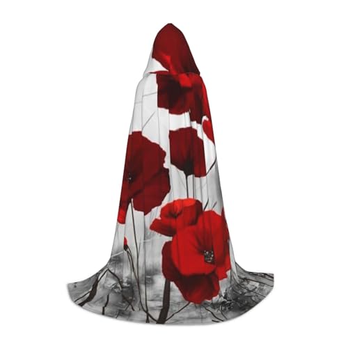 WYYDPPLK Langer Kapuzenumhang für Teenager, roter Mohnblumen-Druck, Cosplay, Rollenparty, Halloween-Kostüme von WYYDPPLK
