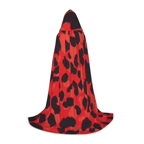 WYYDPPLK Langer Kapuzenumhang für Teenager, rotes Leopardenmuster, Cosplay, Rollenparty, Halloween-Kostüme von WYYDPPLK
