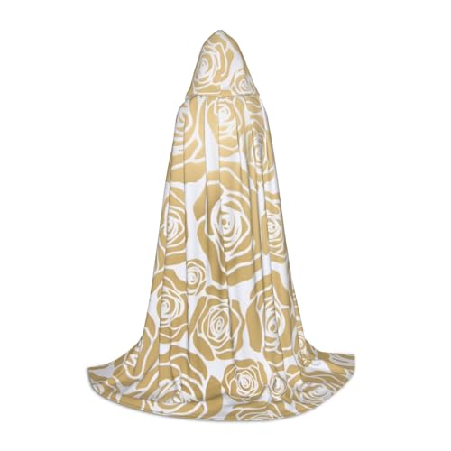 WYYDPPLK Langer Kapuzenumhang für Teenager, viele goldene Blumen, bedruckt, Cosplay, Rollenparty, Halloween-Kostüme von WYYDPPLK