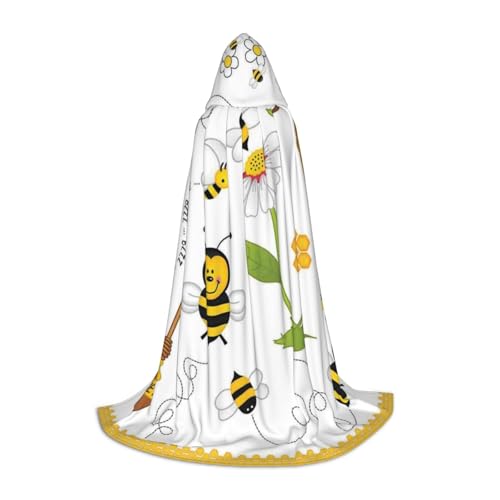 WYYDPPLK Langer Kapuzenumhang für Teenager fliegende Bienen Gänseblümchen Honig Druck Cosplay Rolle Party Halloween Kostüme von WYYDPPLK