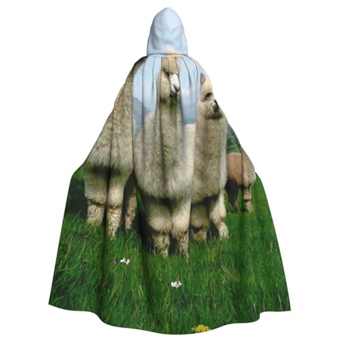 WYYDPPLK Lustiger Alpaka-Familien-Aufdruck, Kapuzenumhang für Erwachsene, Unisex, Halloween, Weihnachten, Cosplay von WYYDPPLK