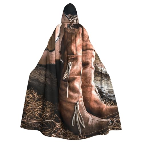 WYYDPPLK Lustiger Cowgirl-Stiefel-Hut mit Bauernhof-Aufdruck, Kapuzenumhang für Erwachsene, Unisex, Halloween, Weihnachten, Cosplay-Umhang von WYYDPPLK