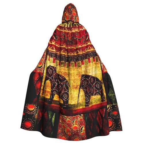 WYYDPPLK Lustiger afrikanischer Elefanten-Patchwork-Aufdruck, Kapuzenumhang für Erwachsene, Unisex, Halloween, Weihnachten, Cosplay-Umhang von WYYDPPLK