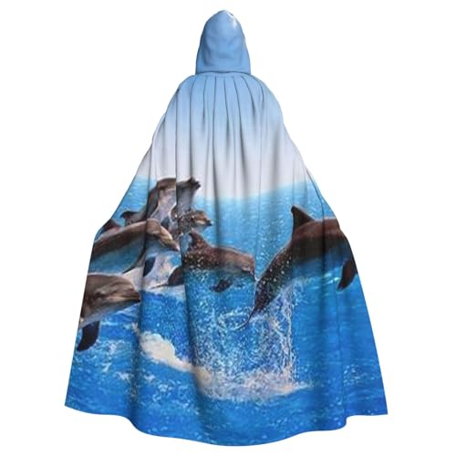 WYYDPPLK Lustiger einzigartiger 3D-Tier-Delfin-Druck, Kapuzenumhang für Erwachsene, Unisex, Halloween, Weihnachten, Cosplay-Umhang von WYYDPPLK