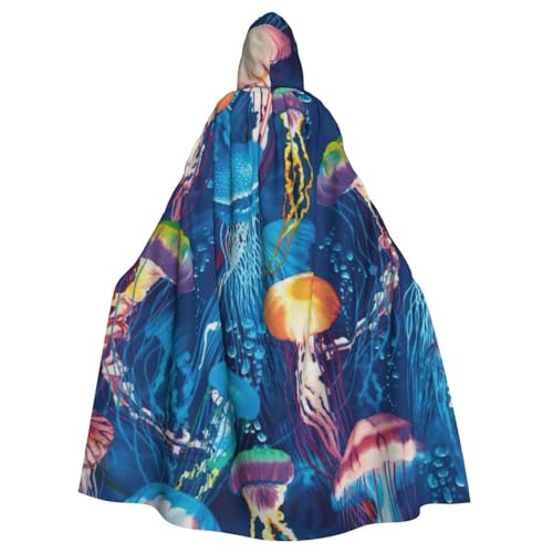 WYYDPPLK Lustiger farbiger Quallen-Aufdruck, Kapuzenumhang für Erwachsene, Unisex, Halloween, Weihnachten, Cosplay-Umhang von WYYDPPLK