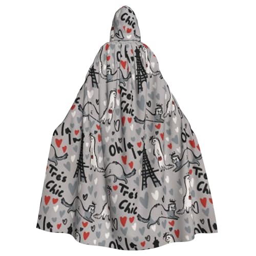 WYYDPPLK Lustiger französischer Mode-Umhang mit Frettchen-Druck, Kapuzenumhang für Erwachsene – Unisex, Halloween, Weihnachten, Cosplay-Umhang von WYYDPPLK